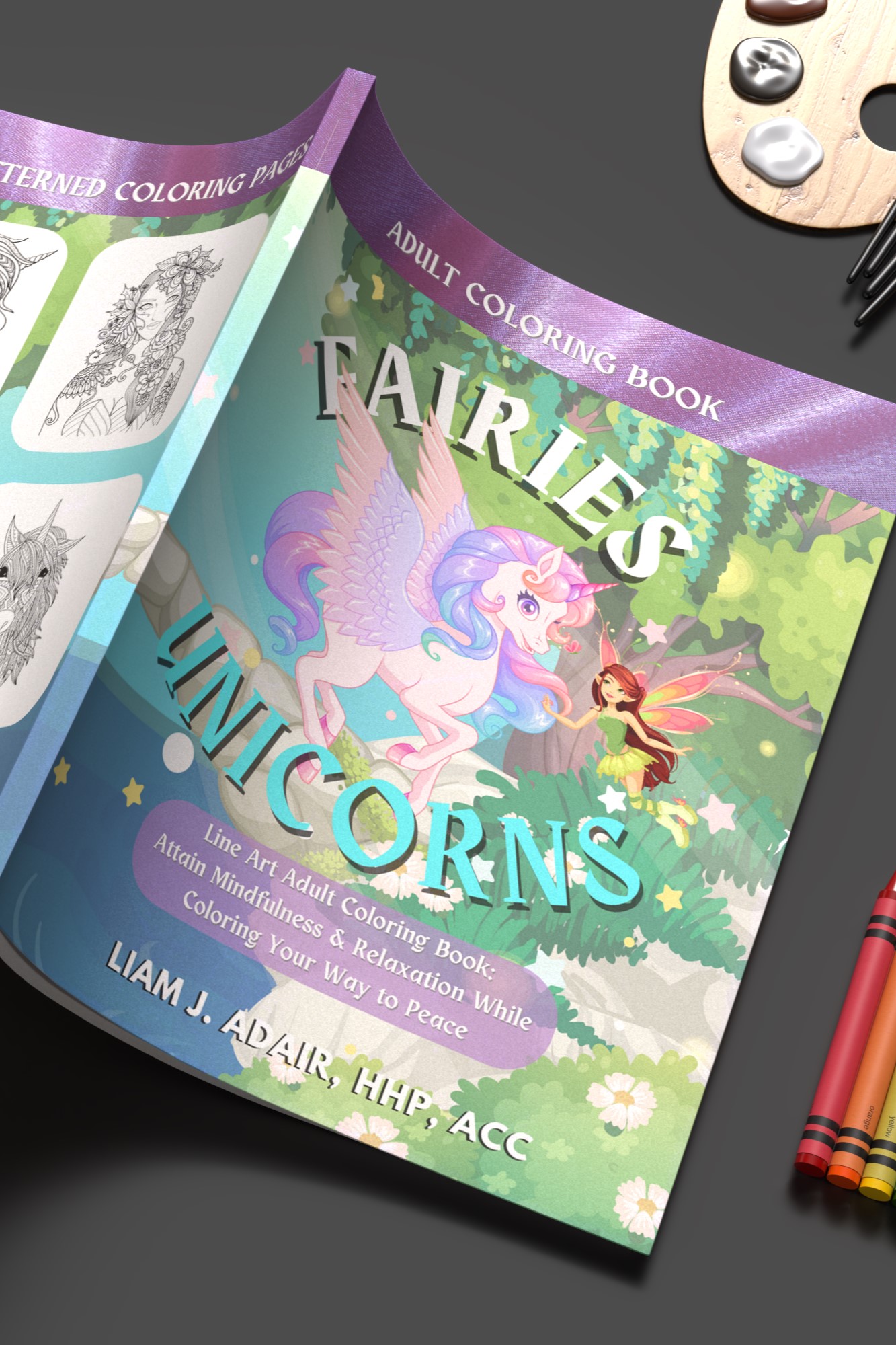 Fairies & Unicorns: Line Art Adult Coloring Book book cover