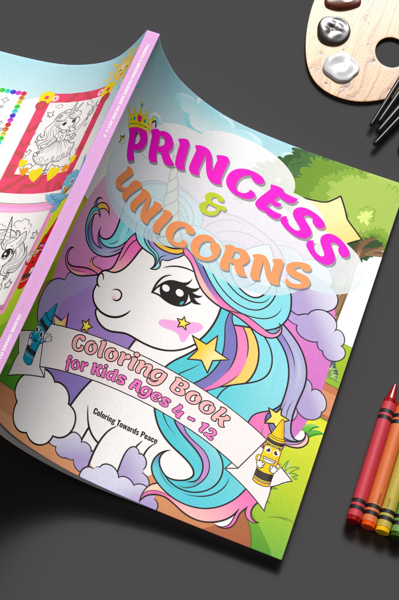 Princess and Unicorns Coloring Book for Kids Ages 4–12 book cover