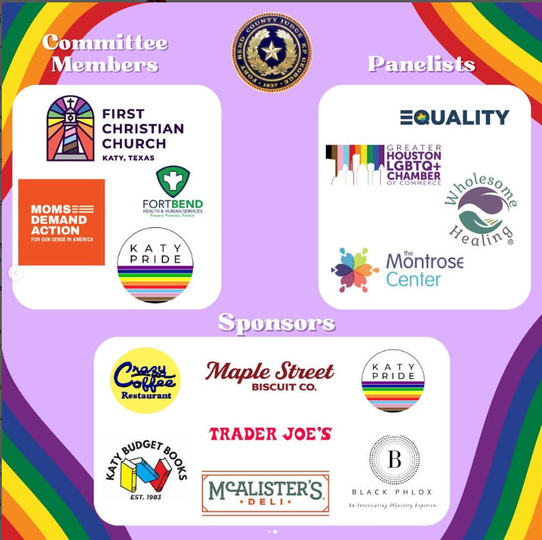 Committee members, panelists, and sponsors of the Fort Bend County Queer Alliance Luncheon 2024, with Wholesome Healing among the panelist organizations
